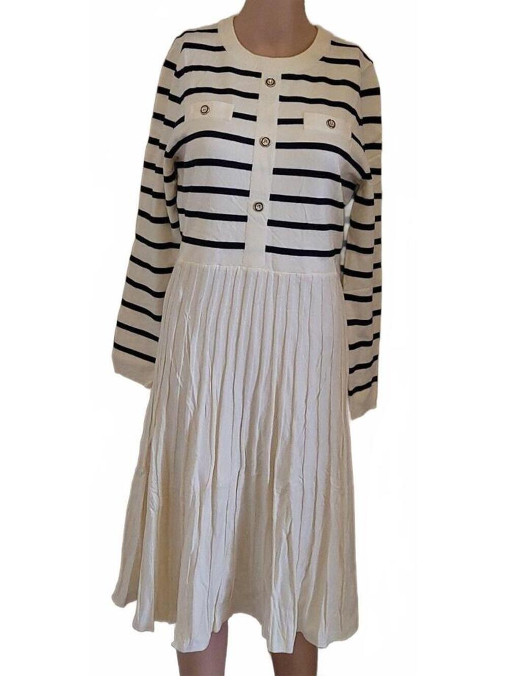 Zesica Women's Large Striped Button Front Pleated Stretch Bodycon Dress